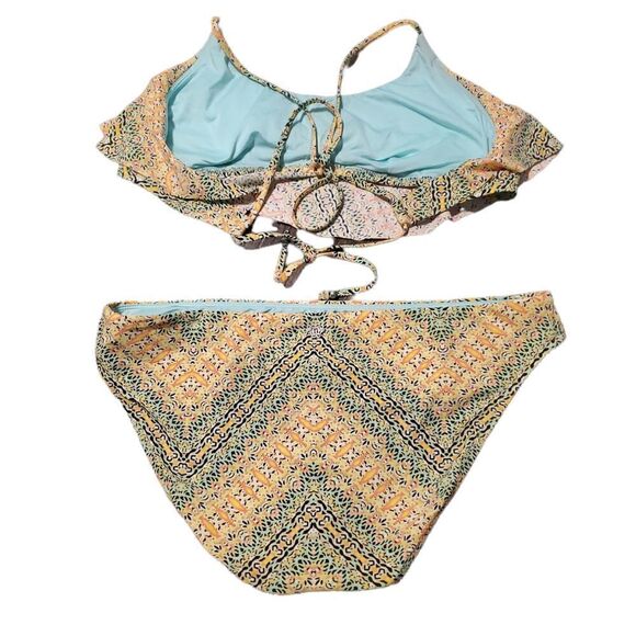 NANETTE Lepore Yellow Paisley Flounce Bikini Swim Swimsuit Large - Picture 2 of 6